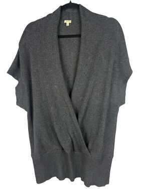 J.CREW Wool Cashmere Blend Faux Wrap Sweater Top Cap Sleeve Charcoal Grey L